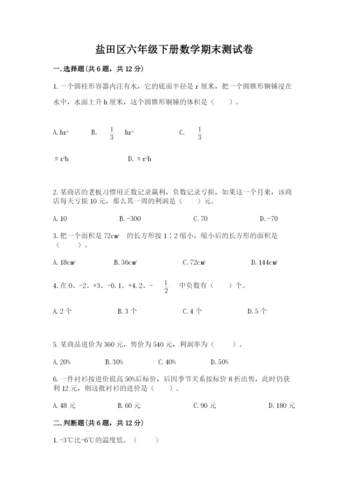 盐田区六年级下册数学期末测试卷a4版.docx