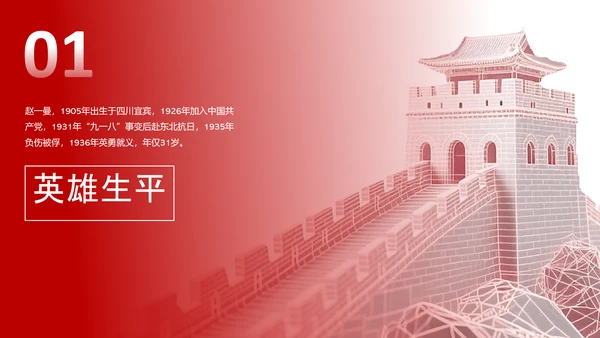 红色简约民族英雄赵一曼介绍PPT模板