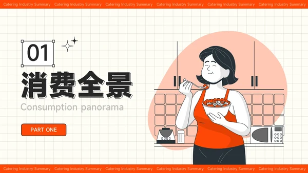 红色插画风夏季经济消费报告餐饮行业总结