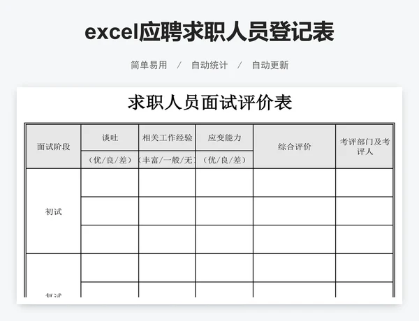 excel应聘求职人员登记表模板