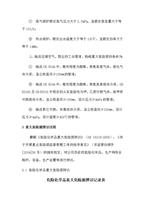 重大危险源辨识记录表