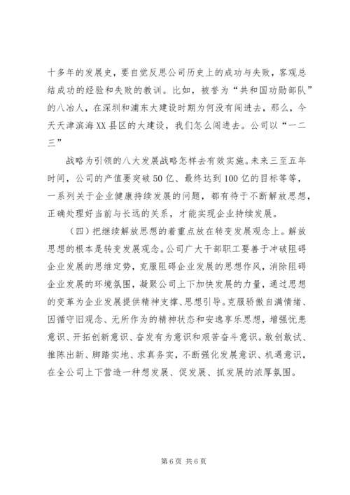 坚持继续解放思想,推动企业持续发展范文.docx