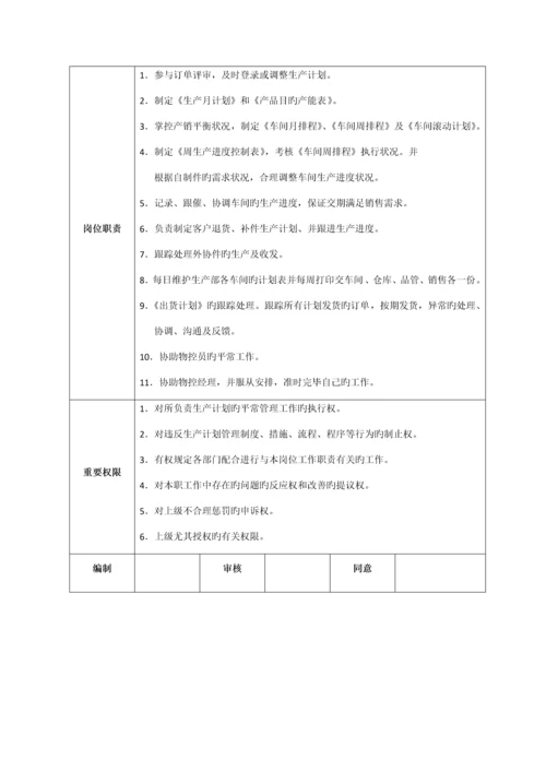物控部工作岗位说明书.docx