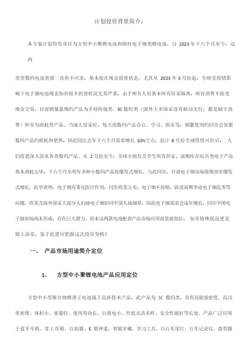 2023年锂电池项目投资项目书.docx