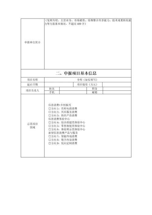 新型信息消费示范项目申报书