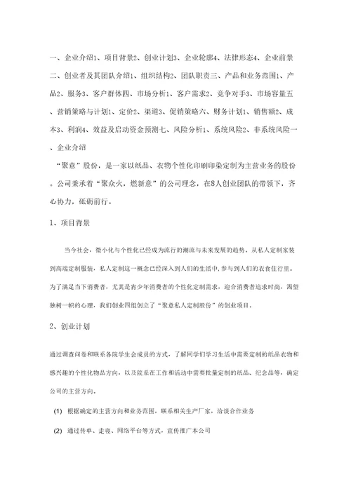 创业基础课商业计划书