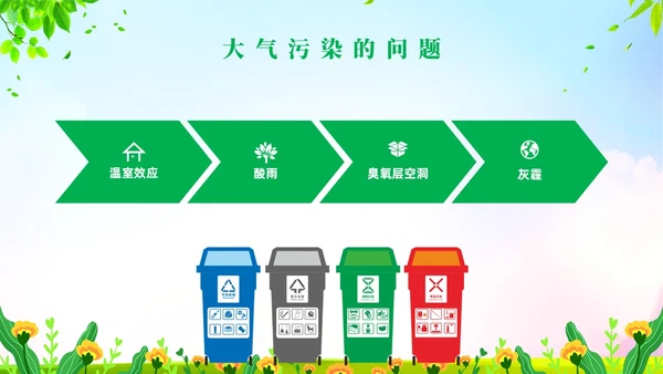 绿色清新风大气污染环境保护主题班会世界环境日