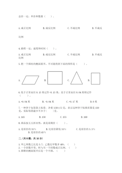 人教版数学小升初模拟试卷附完整答案（考点梳理）.docx