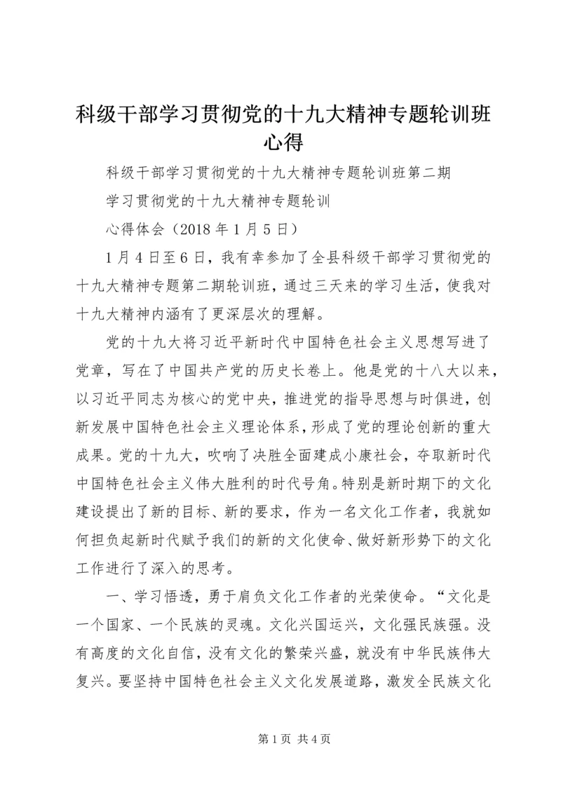 科级干部学习贯彻党的十九大精神专题轮训班心得.docx