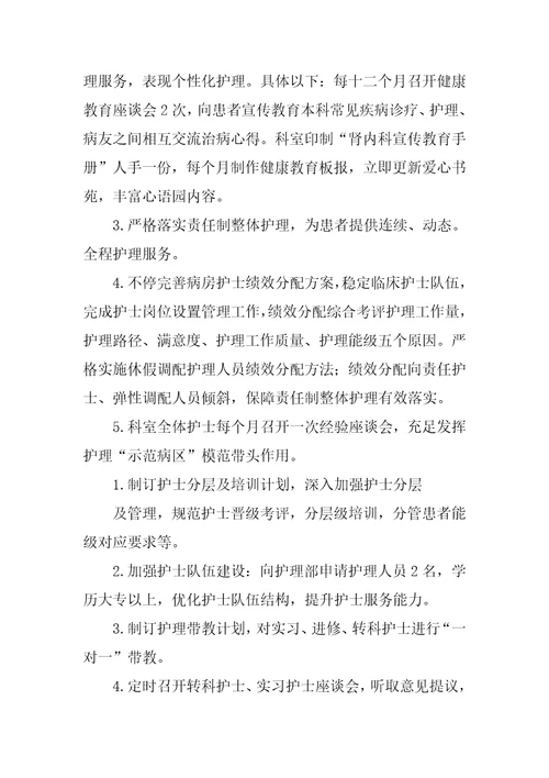 肾内科护理工作计划样稿