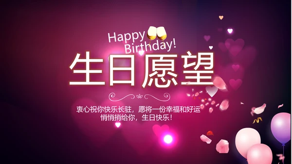 紫色唯美生日快乐纪念册电子相册动态PPT模板