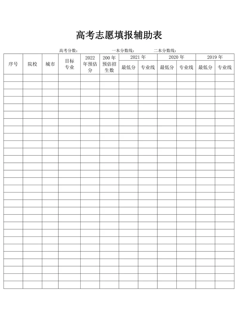 高考志愿填报辅助表
