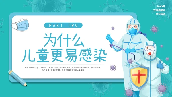 蓝色插画为健康护航预防支原体肺炎PPT模板宣传PPT动态PPT