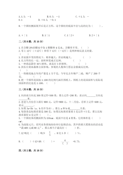 河南省平顶山市六年级下册数学期末考试试卷带答案（黄金题型）.docx