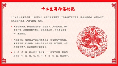 红色剪纸风十二生肖主题班会中国传统文化