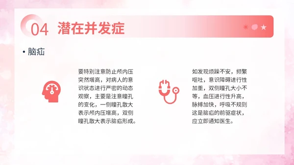 粉色扁平插画脑出血病人的护理查房简约培训PPT脑出血护理查房