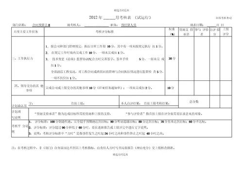 合同预算部绩效考核表