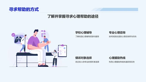 蓝色插画风心理健康主题班会PPT模板