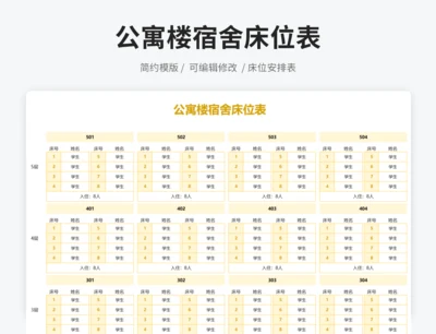 公寓楼宿舍床位表