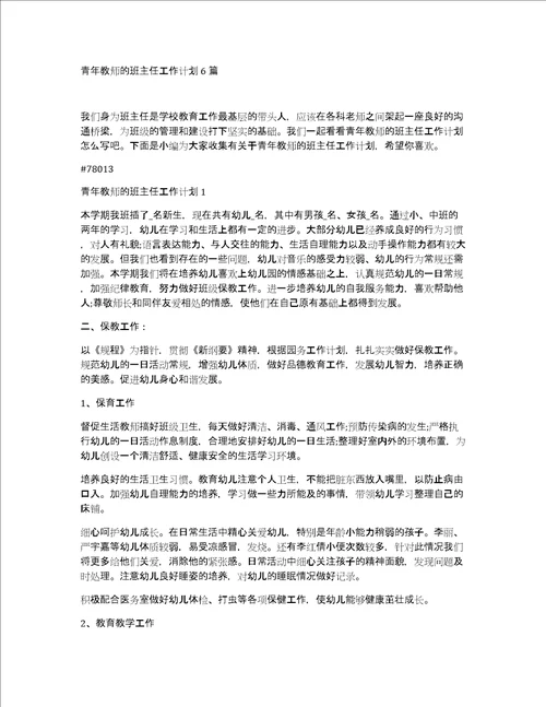 青年教师的班主任工作计划6篇