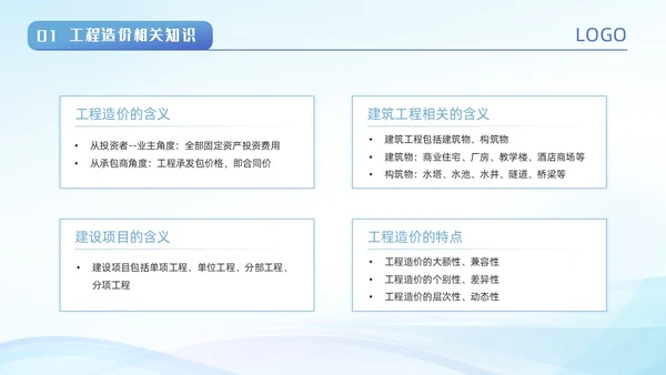 蓝色城市建筑剪影波浪动态工程造价培训动态PPT