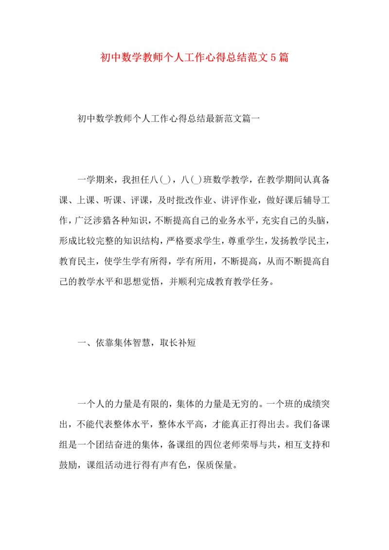 初中数学教师个人工作心得总结范文5篇.docx