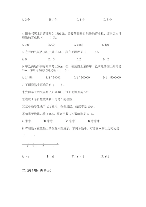 六年级毕业班数学期末考试试卷（考点提分）.docx