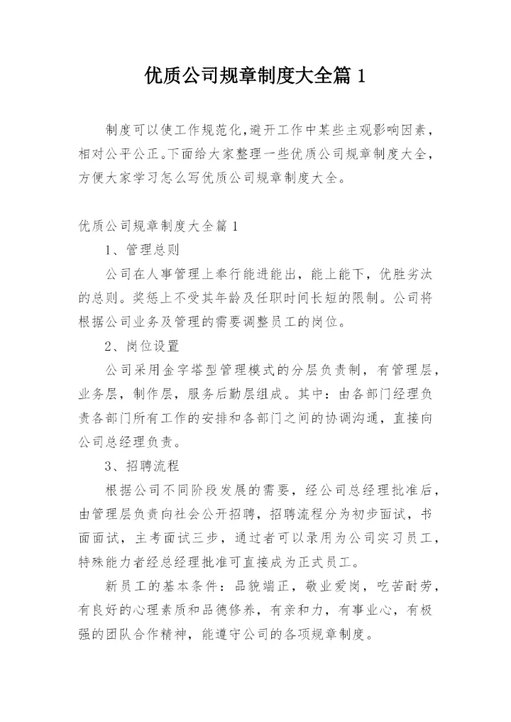 优质公司规章制度大全篇1.docx