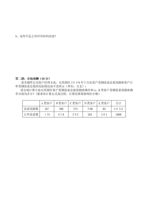 初级卷烟商品营销员技能试卷正文