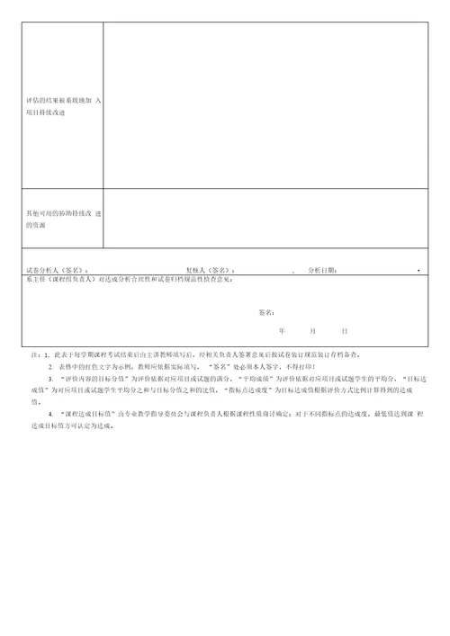 湖北工业大学课程目标达成度评价表