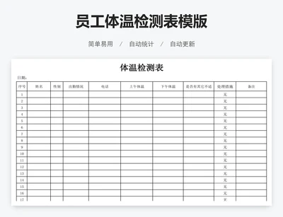 员工体温检测表模版