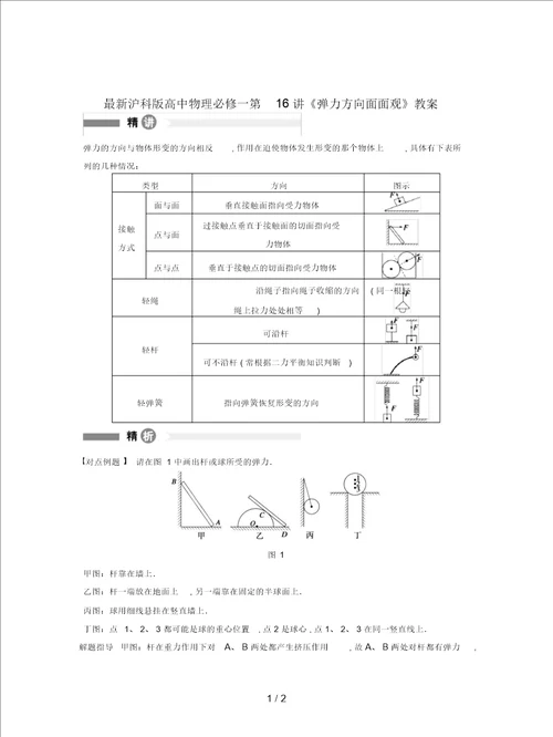 沪科版高中物理必修一第16讲弹力方向面面观教案