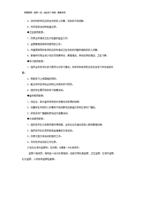 少先队组织机构及分工职责