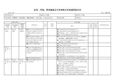 科技公司质量、环境、职业健康安全管理全新体系审核通用检查表