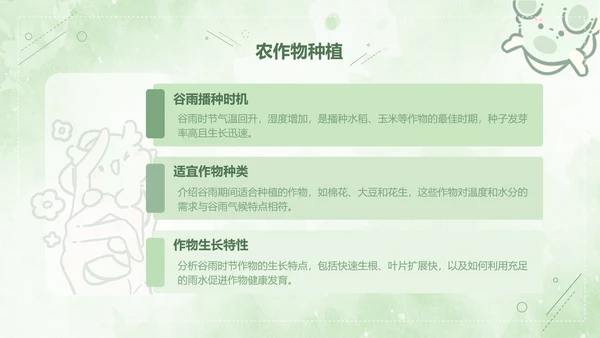 茶茶龙绿色卡通风谷雨介绍模版