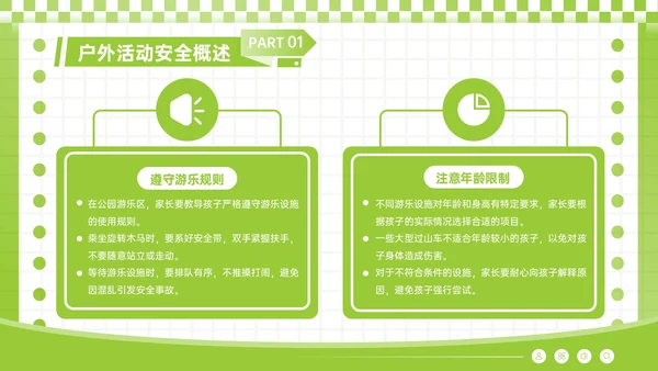 酸绿色潮流风儿童户外安全活动须知PPT模板
