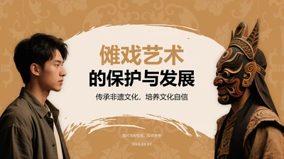 橙色复古风傩戏艺术的保护与发展PPT模板