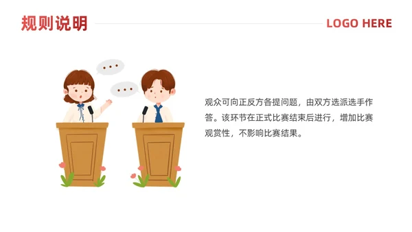 红色简约风辩论赛流程及规则课件