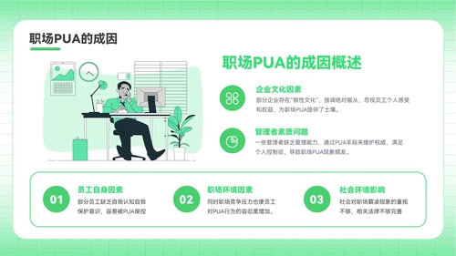 绿色插画风反职场PUA运动PPT模板