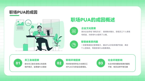 绿色插画风反职场PUA运动PPT模板