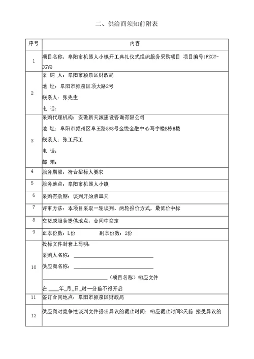 阜阳机械人小镇动工典礼仪式组织效劳采购项目竞争性谈判文件