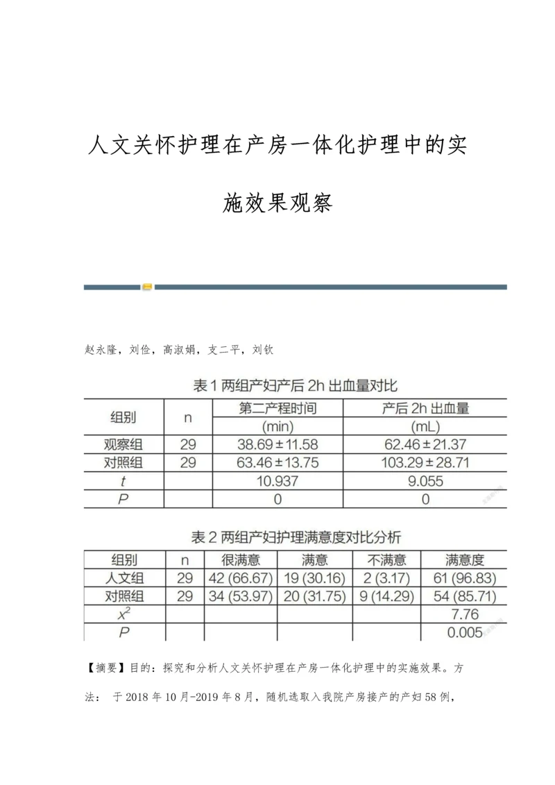 人文关怀护理在产房一体化护理中的实施效果观察.docx