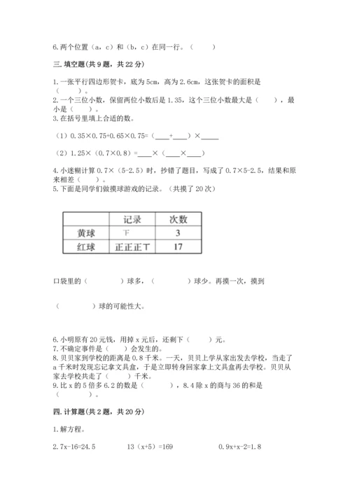 人教版数学五年级上册期末考试试卷【预热题】.docx