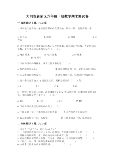 大同市新荣区六年级下册数学期末测试卷完整.docx