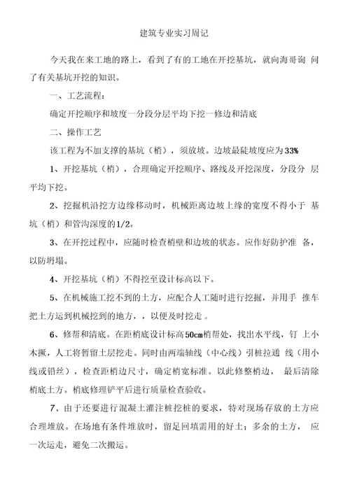 建筑专业实习周记