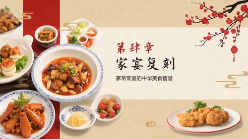 红色复古中国风中国美食介绍PPT模板