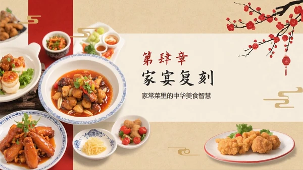 红色复古中国风中国美食介绍PPT模板