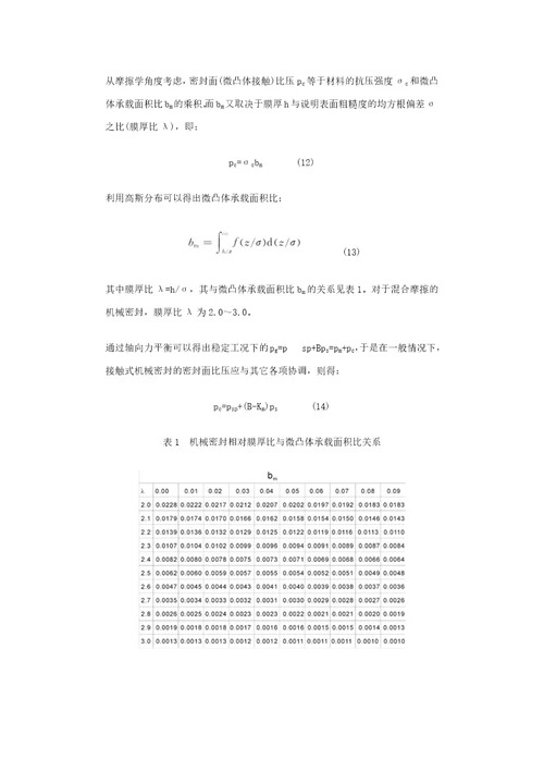 机械密封比压选用原则