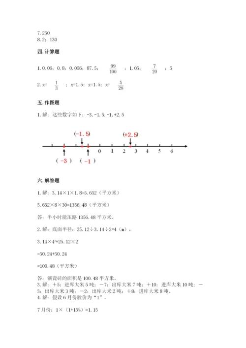 小学六年级下册数学期末卷及参考答案（达标题）.docx