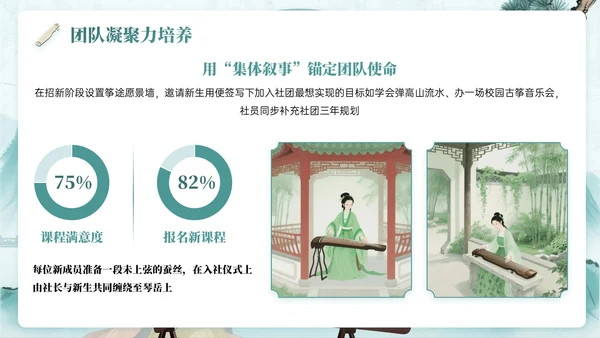 绿色系中国风关于校园古筝社招新活动PPT模板